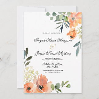 Botanische Minzgrün-Korallenrosa-Blumenhochzeit  Einladung