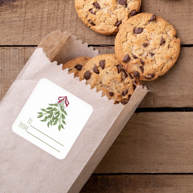 Botanische Mistletoe Elegante Landschaft Quadratischer Aufkleber (Christmas holiday merry mistletoe simple square sticker.)