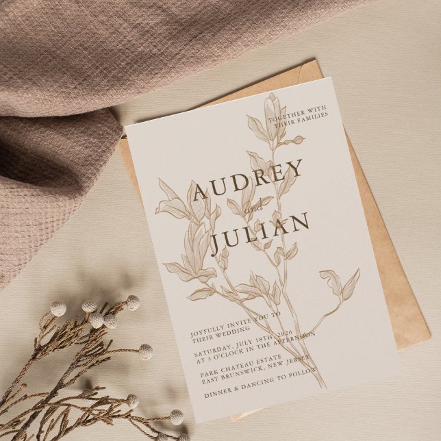 Botanische Mocha Leaf Wedding Einladung (Von Creator hochgeladen)