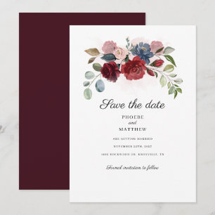 Botanische Moderne Burgund-Flora Save the Date