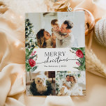 Botanische Moderne Drehbuch 3 Foto Frohe Weihnacht Feiertagskarte<br><div class="desc">Diese Kollektion besticht durch Aquarellblumen,  Beeren und Wintergrün mit moderner und eleganter Typografie,  mit einem botanischen Wintermuster zurück.</div>