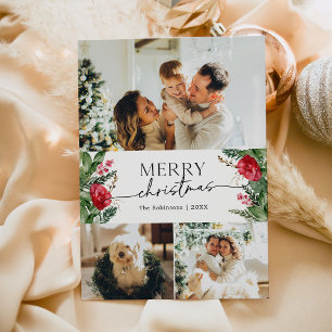 Botanische Moderne Drehbuch 3 Foto Frohe Weihnacht Feiertagskarte