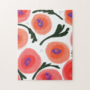 Botanische Mohnblumen Farbige Malerei Puzzle