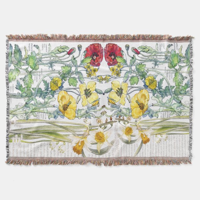 Botanische Mohnblumen-Narzissen-Blumenthrow-Decke Decke (Vorderseite)