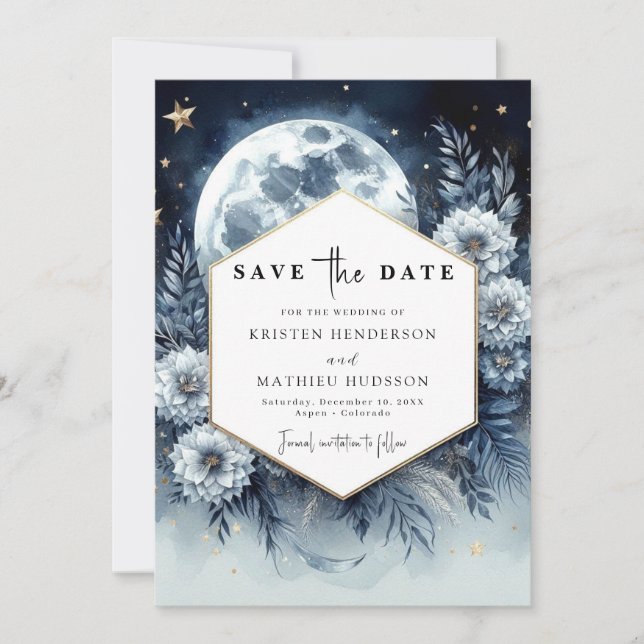 Botanische Mondlicht-Hochzeit Save The Date (Vorderseite)