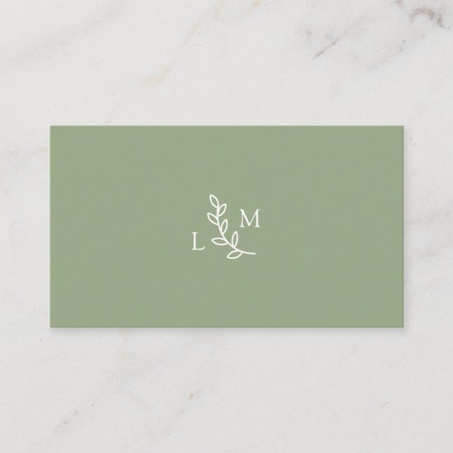 Botanische Monogram Laurel Green Business Card Visitenkarte (Vorderseite)