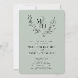 Botanische Monogram Wreath QR Code Sage Wedding In Einladung