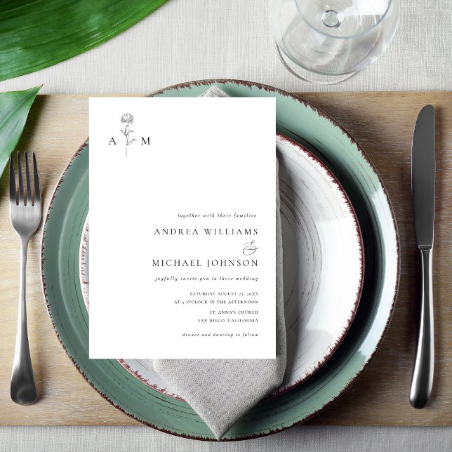 Botanische Monogramm Ampere und Schlichte Weiße Ho Einladung (Von Creator hochgeladen)