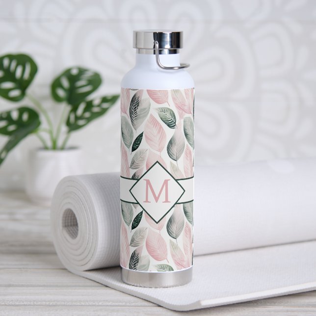 Botanische Monogramm-Blätter Trinkflasche (Yoga)