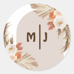 Botanische Monogramm Boho Pampas Grass Wedding Runder Aufkleber