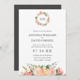 Botanische Monogramm-Hochzeit der Sommerfloralpfir Einladung