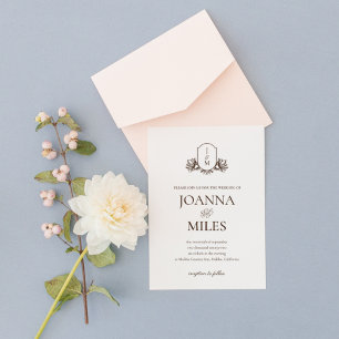 Botanische Monogramm-Hochzeit in elegantem Vintage Einladung
