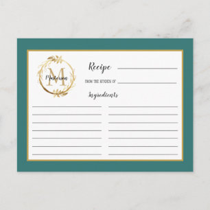 Botanische Monogramm-Rezept-Karte aus aquamarinem Postkarte