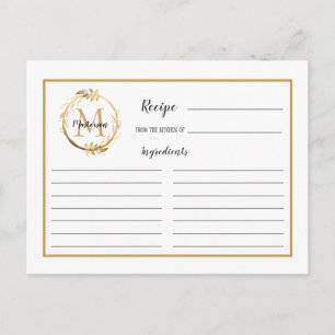 Botanische Monogramm-Rezept-Karte aus weißem Gold Postkarte