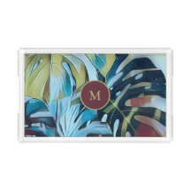 Botanische Moody Blue Monstera Blätter mit Monogra