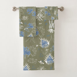 Botanische Moos drucken blau und grün Badhandtuch Set