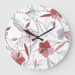 Botanische Motive: Abgeschiedene Blume Vintag Große Wanduhr
