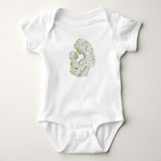 Botanische Mutter-und-Kind-Silhouetten-Kunst Baby Strampler (Vorderseite)