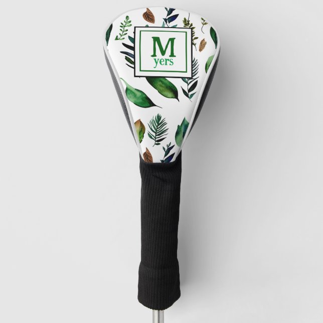Botanische Natur in Grünblättern Personalisiert Golf Headcover (Vorderseite)