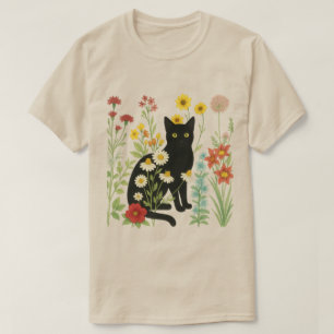 Botanische Natur – Schwarze Katze im Wildblumenga T-Shirt