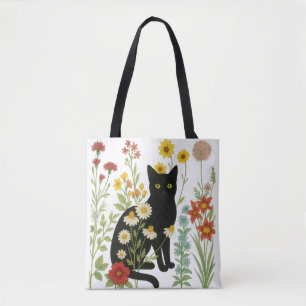 Botanische Natur – Schwarze Katze im Wildblumengar