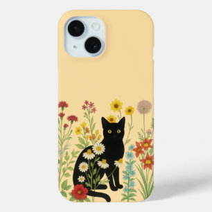 Botanische Natur – Schwarze Katze im Wildblumengar Case-Mate iPhone Hülle