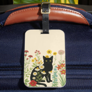 Botanische Natur – Schwarze Katze im Wildblumengar Gepäckanhänger