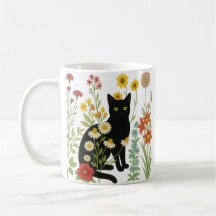 Botanische Natur – Schwarze Katze im Wildblumengar