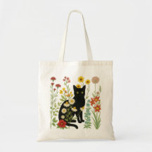 Botanische Natur – Schwarze Katze im Wildblumengar