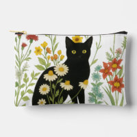 Botanische Natur – Schwarze Katze im Wildblumengar