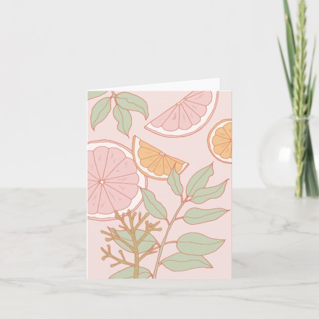 Botanische Note Card mit Citrus und Blätter Karte (Vorderseite)