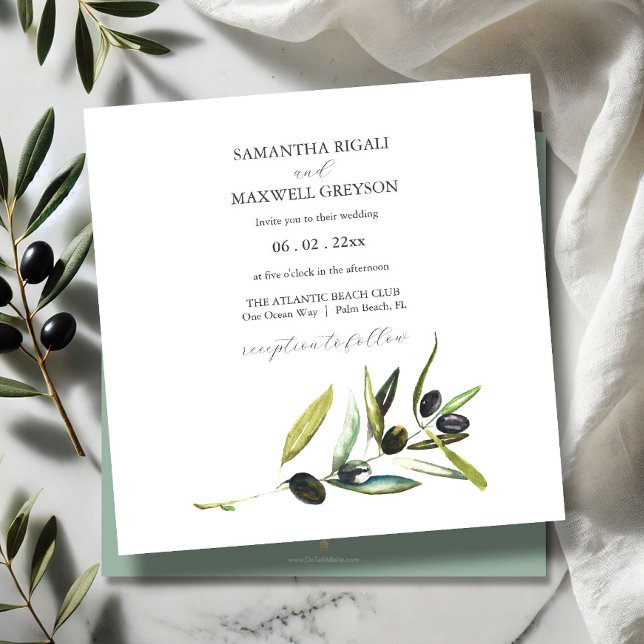 Botanische Olive Branch Hochzeit Einladung (watercolor wedding invitations olive branch art by Victoria Grigaliunas Do Tell A Belle)