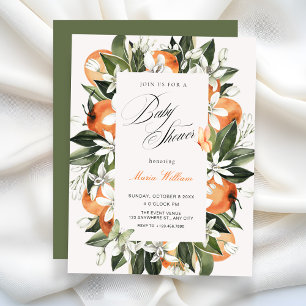 Botanische orange Blätter Aquarell-Baby-Party Einladung