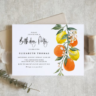 Botanische Orange und Lemon Garland Geburtstagspar Einladung