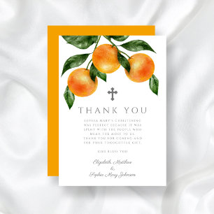 Botanische Orangen Girl Christening Dankeskarte