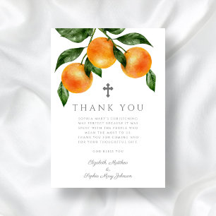 Botanische Orangen Girl Christening Dankeskarte