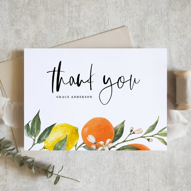 Botanische Orangen und Zitronenfrüchte Zitrusfrüch Dankeskarte (Botanical Oranges and Lemons Citrus Graduation Thank You Card)