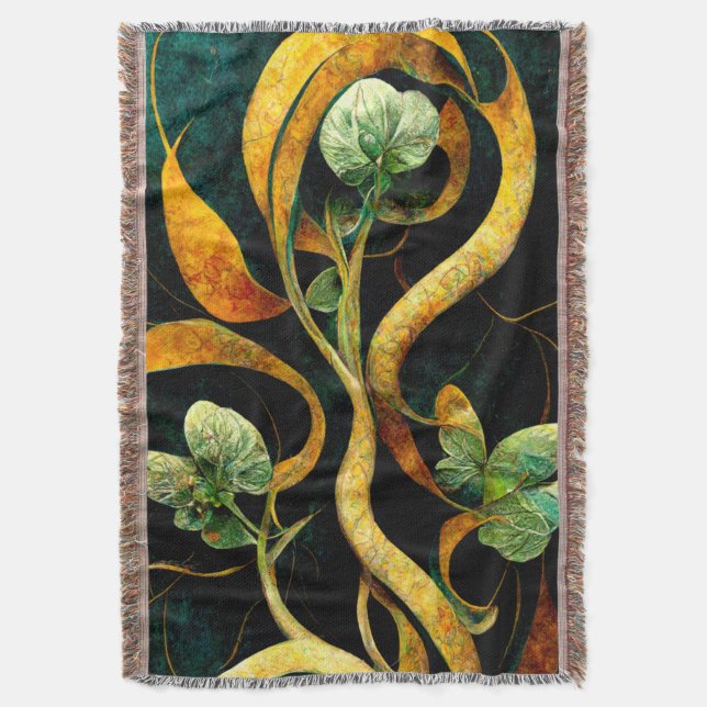 Botanische Orchideen-Grüntöne & Goldtöne Decke (Vorderseite Vertikal)