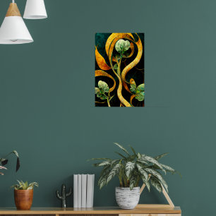 Botanische Orchideen-Grüntöne & Goldtöne Poster