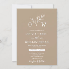 Botanische Pale Taupe Monogram Wedding Einladung