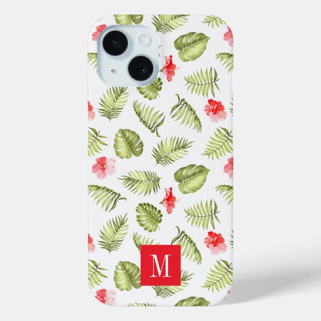 Botanische Palm-Blätter, modern rosa Monogramm Case-Mate iPhone Hülle (Rückseite)