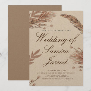 Botanische Pampas Hand Drawn Wedding Kraft Einladung