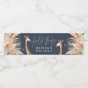 Botanische Pampasgrasgiraffe Safari blau Wasserflaschenetikett