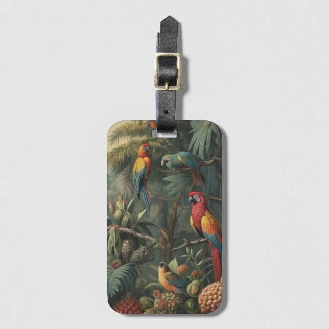 Botanische Papageienlandschaft und Ananas Gepäckanhänger (Vorderseite Vertikal)