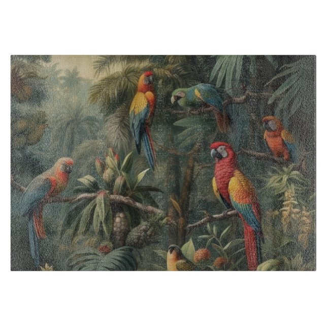 Botanische Papageienlandschaft und Ananas Schneidebrett (Vorderseite)