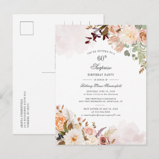 Botanische Pastel Floral 60. Geburtstagsparty Einladungspostkarte