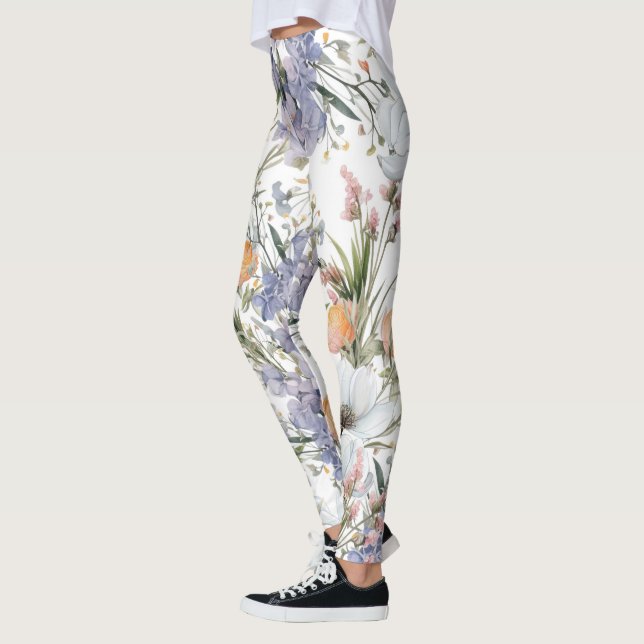 Botanische Pastellfarben Wildblume Blütensommer Leggings (Links)