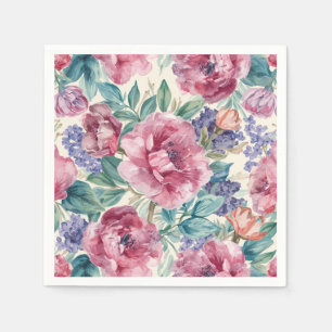 Botanische Pfingstrose Wasserfarbe Lavendelblüten Serviette