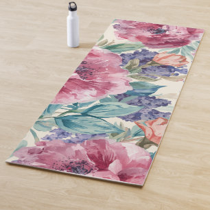 Botanische Pfingstrose Wasserfarbe Lavendelblüten  Yogamatte