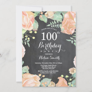 Botanische Pfirsich-Blumen-Einladung zum 100. Gebu Einladung